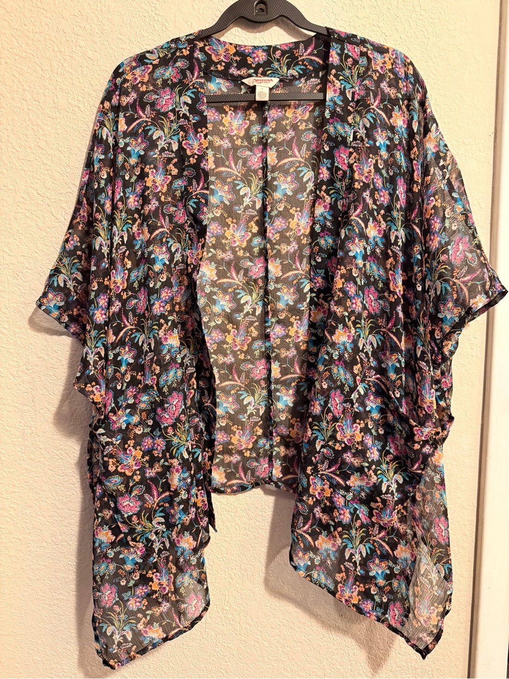 Floral Sheer Kimono Cardigan With Pockets - Black Multi New